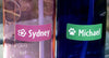Standard Waterproof Stick-Ons - White w/ Pink Text